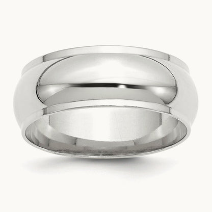 Half Round with Edge Band, 8mm, 10K White Gold