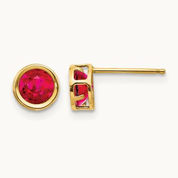 Bezel Ruby Stud Earrings — 14K Yellow Gold