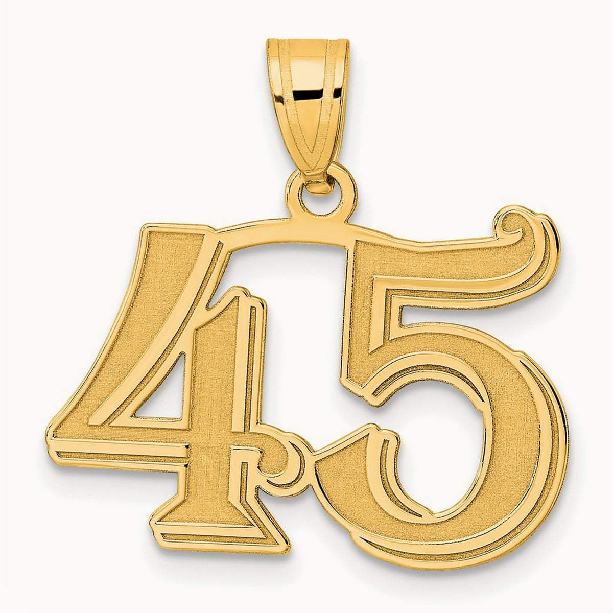 Polished Etched Number 45 Pendant, 14K