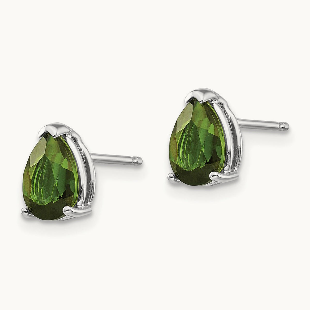Green Tourmaline Earrings, 14K White Gold