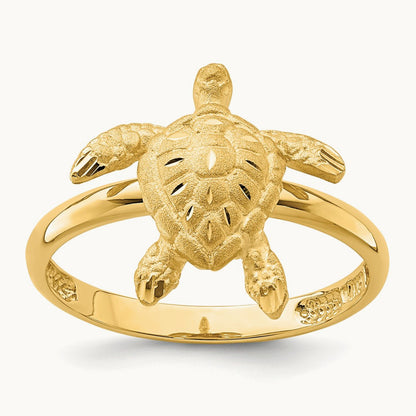 Brushed & Polished D/C Turtle Ring, 14K
