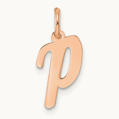 Small Script Letter P Initial Charm, 14K Rose Gold