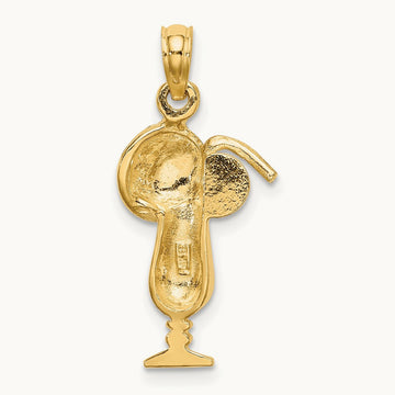 Tropical Drink w/Multi-Colored Enamel Umbrella Charm, 14K