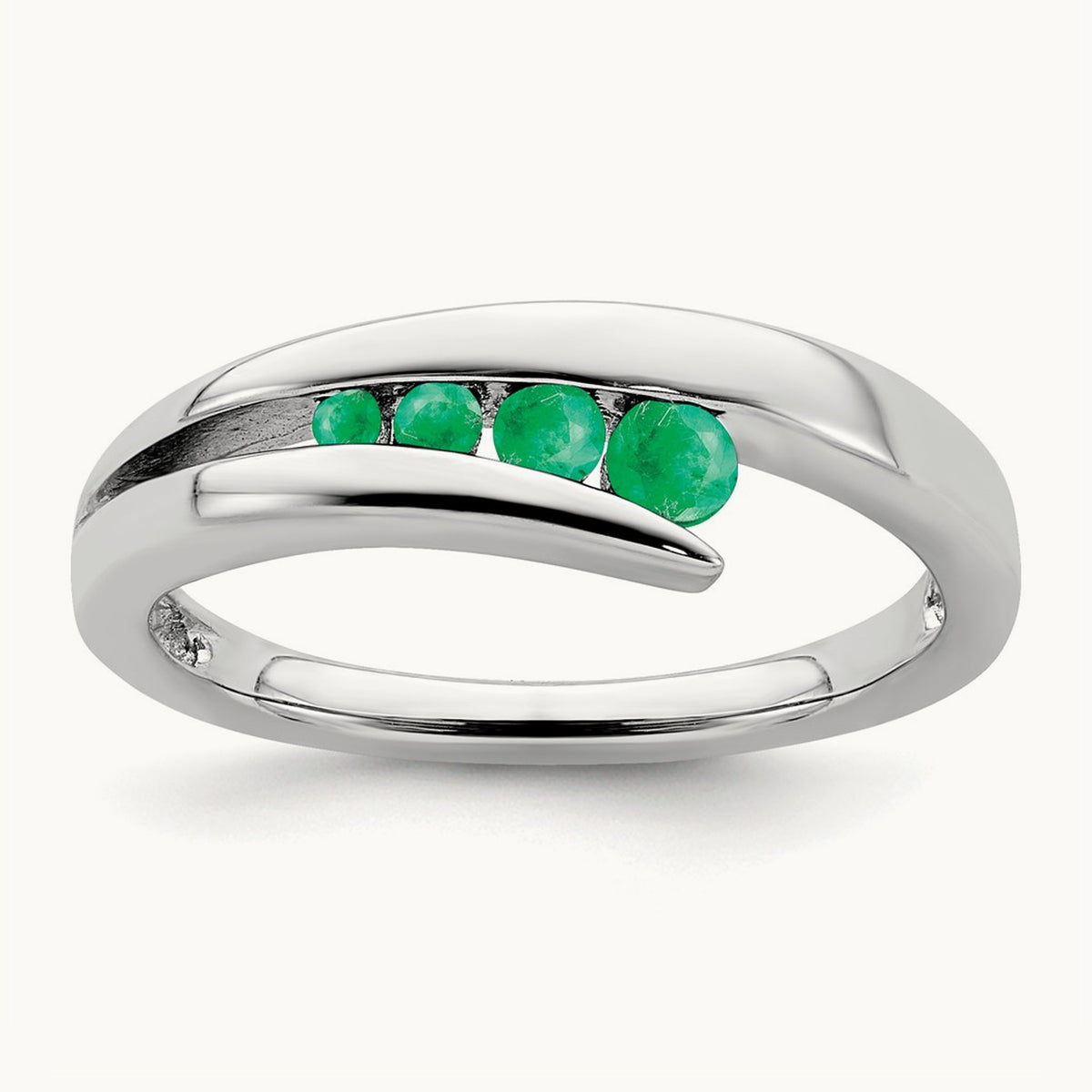 Emerald 4-stone Ring — 14K White Gold, 7