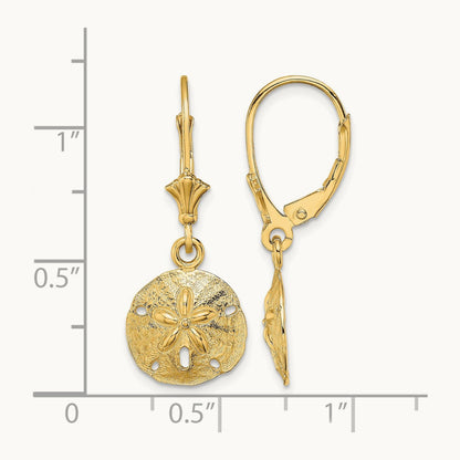 Polished Sand Dollar Leverback Earrings — 14K Yellow Gold