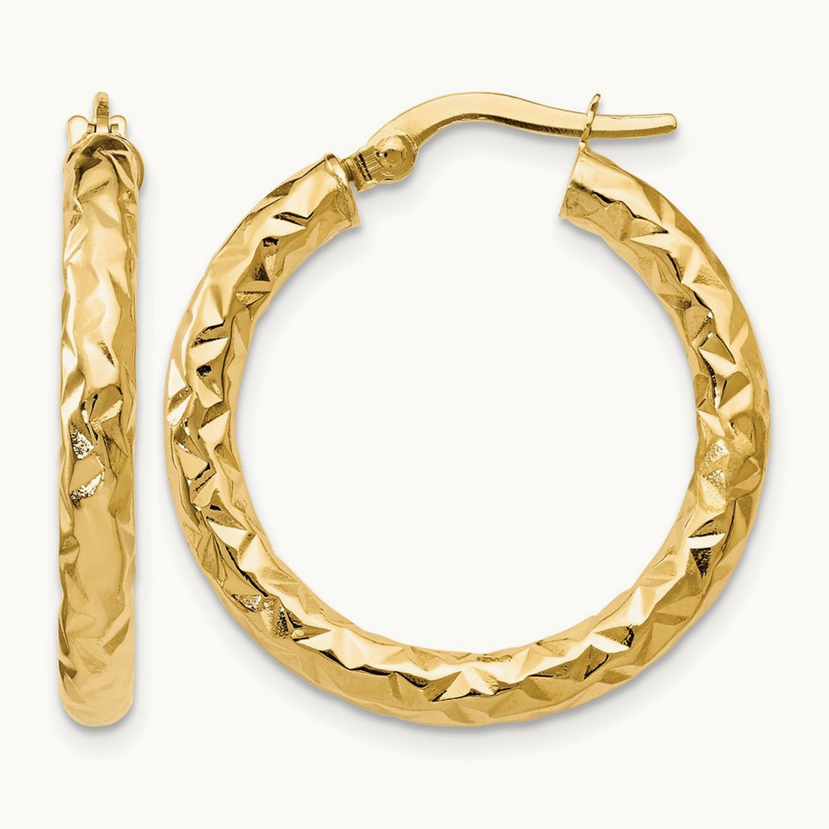 ForeverLite Polished and Textured Hoop Earrings — Leslie's — 14K Yellow Gold, 25mm