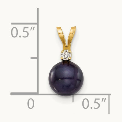 6- Round Black FWC Pearl and .03ct Diamond Pendant, 7mm, 14K