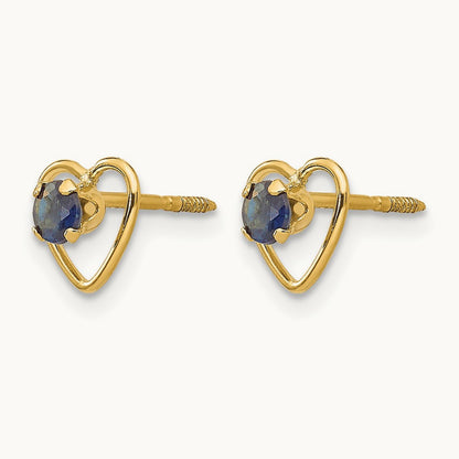 Madi K Created Sapphire Birthstone Heart Earrings, 3mm, 14K