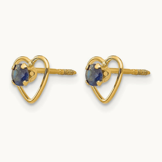 Madi K Created Sapphire Birthstone Heart Earrings, 3mm, 14K