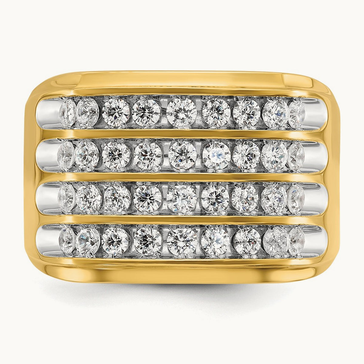With White Rhodium 4 Row Men's Ring, 1.50 ct tw Lab-Grown Diamond — 14K Yellow & Rhodium