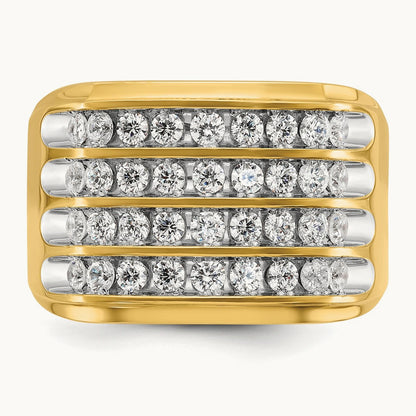 With White Rhodium 4 Row Men's Ring, 1.50 ct tw Lab-Grown Diamond — 14K Yellow & Rhodium