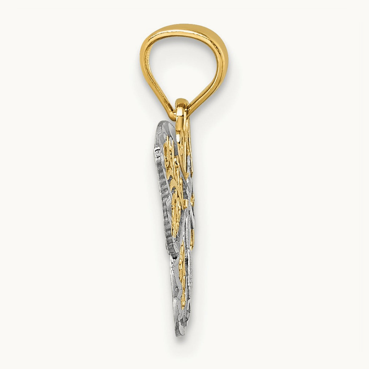 Polished w/Rhodium Diamond-cut Filigree Butterfly Pendant, 14K