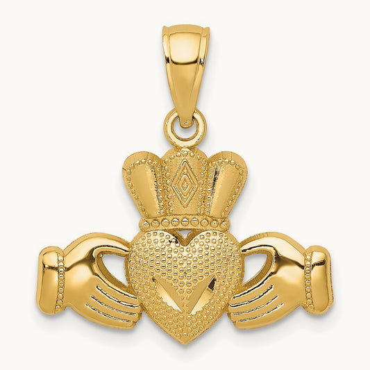 Polished/Textured Claddagh Pendant, 14K