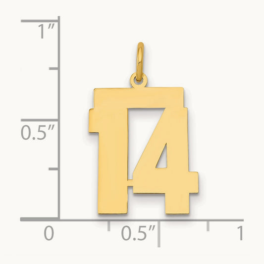 Medium Polished Number 14 Charm, 14K