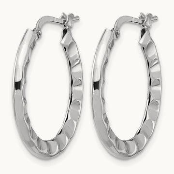 Rh-plated Polished/Hammered Hoop Earrings, Sterling Silver — Leslie's