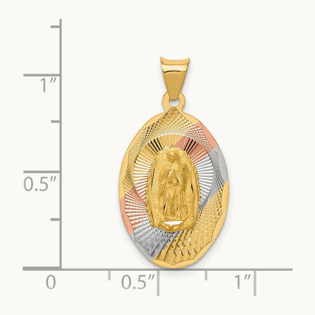Diamond-cut Lady Of Guadalupe Oval Pendant with rhodium — 28.2mm