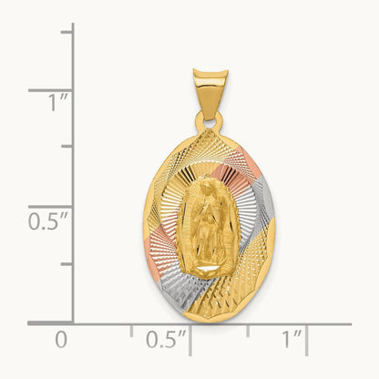 Diamond-cut Lady Of Guadalupe Oval Pendant with rhodium — 28.2mm