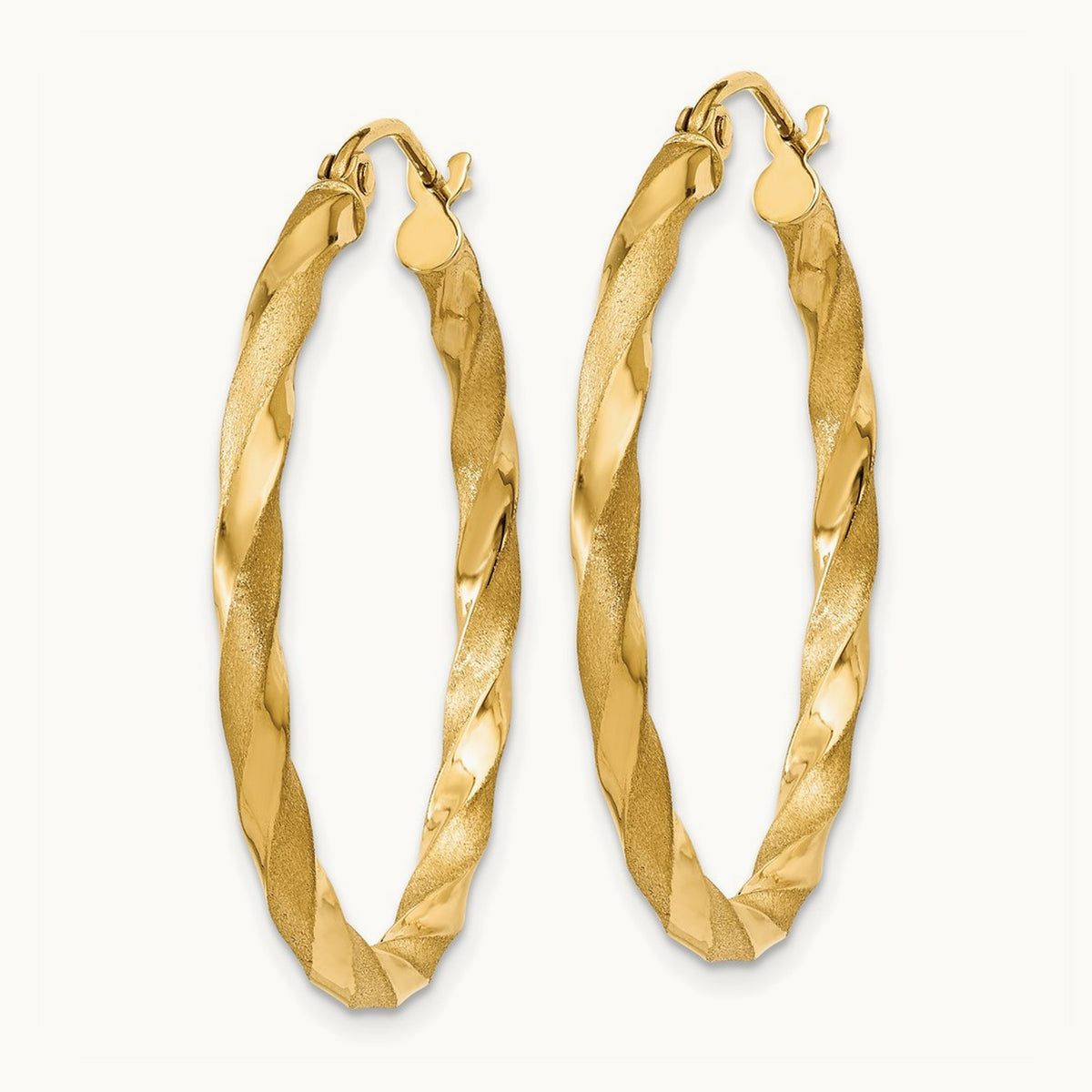 Polished & Satin Twisted Hoop Earrings — 14K Yellow Gold