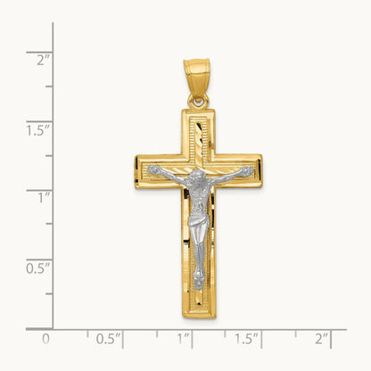 Diamond-cut Latin Crucifix Pendant, 14K Two-tone