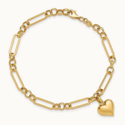 Polished Heart Charm Bracelet, 14K
