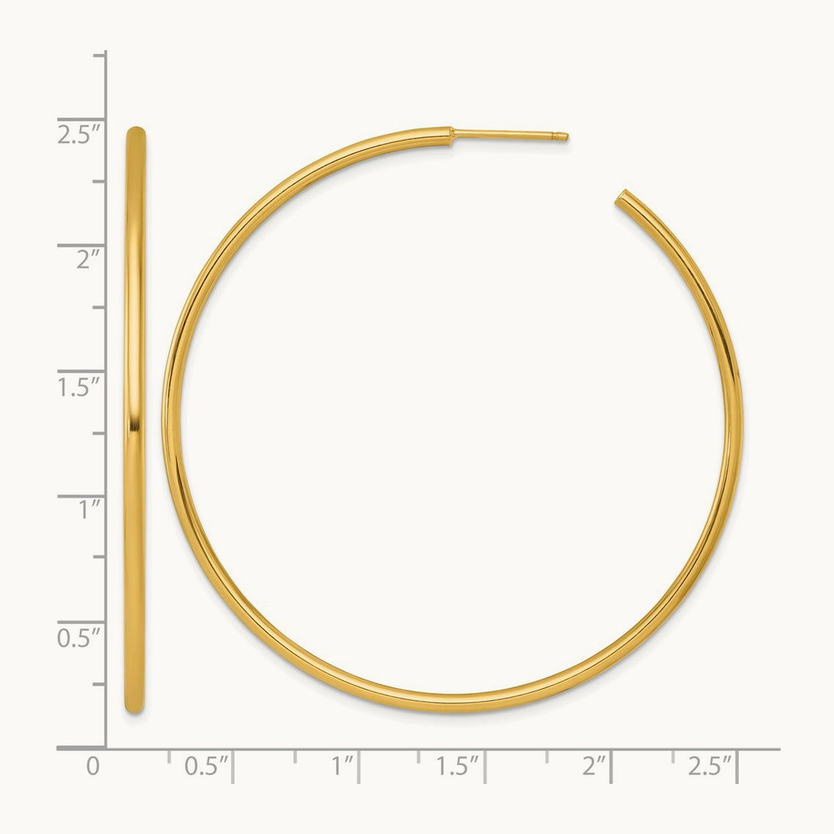 2.0 x Polished Post Hoop Earrings, 60mm, 14K
