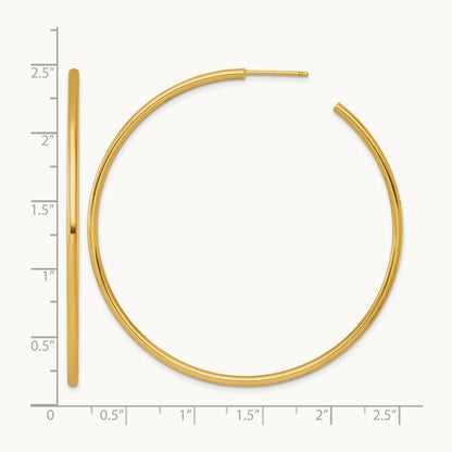 2.0 x Polished Post Hoop Earrings, 60mm, 14K
