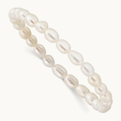 4- White Rice Shape FW Pearl 40mm Stretch Bracelet w/Pink Pouch, 4.5mm