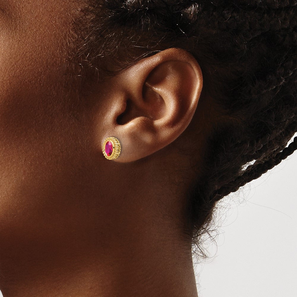 Oval Ruby Post Earrings — 14K Yellow Gold