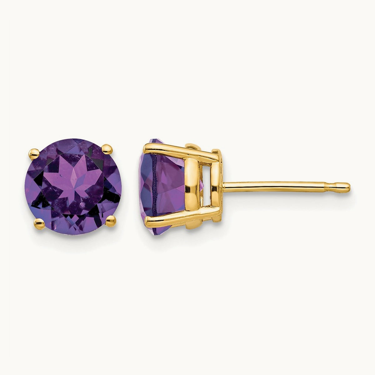 Amethyst Post Earrings, 7mm, 14K