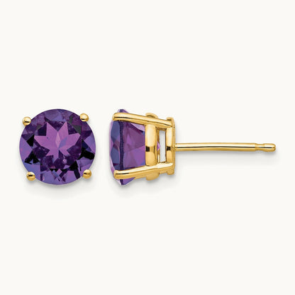 Amethyst Post Earrings, 7mm, 14K