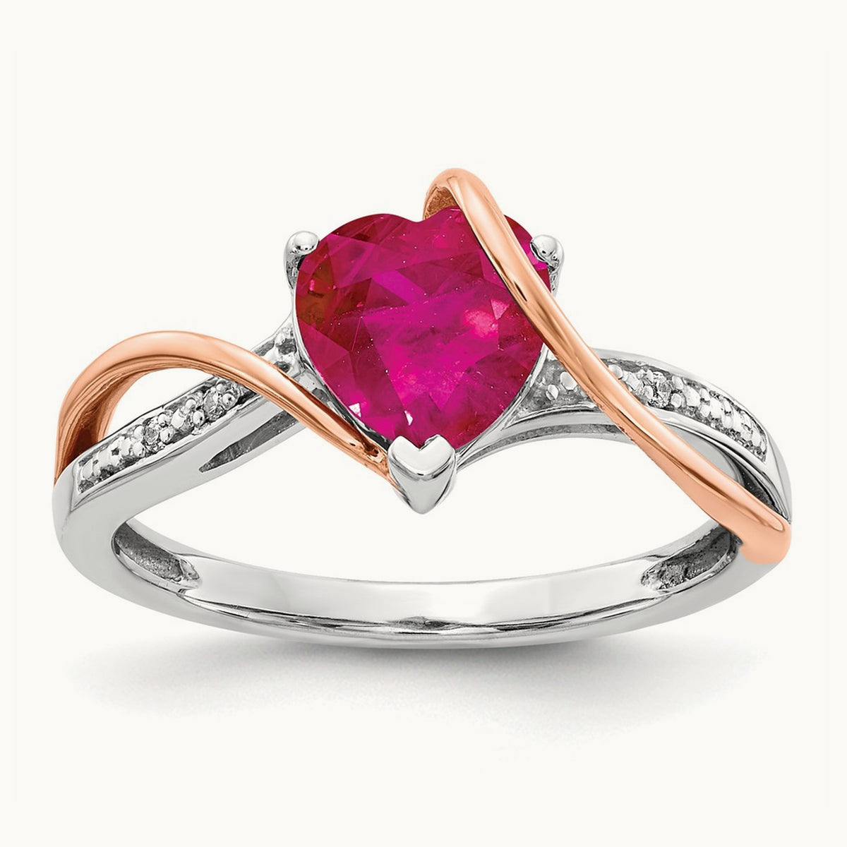 Diamond and Ruby Heart Twist Ring, 14K Two-tone