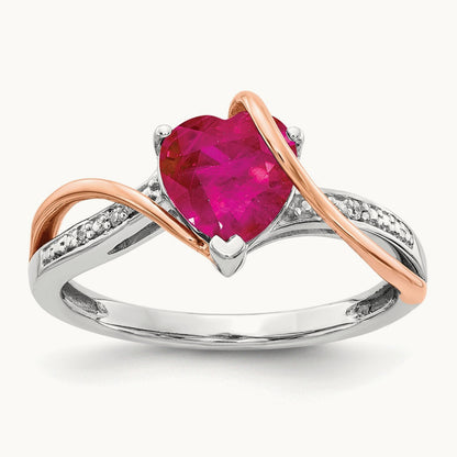 Diamond and Ruby Heart Twist Ring, 14K Two-tone