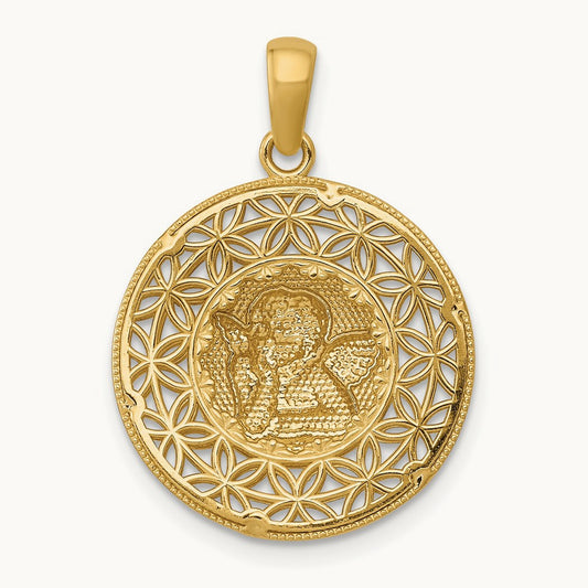 w/Rhodium Polished Filigree Guardian Angel Pendant, 14K