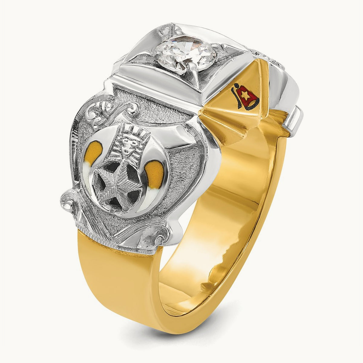 14ktt IBGoodman Men's Enameled & Diamond Masonic Shriner's Ring