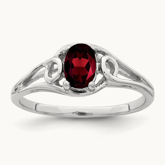 6x4mm Oval Garnet ring, 14K White Gold