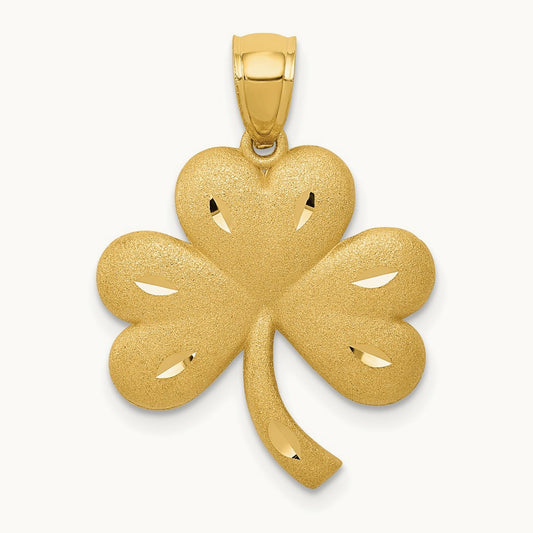 Brushed Diamond-cut Shamrock Pendant, 14K