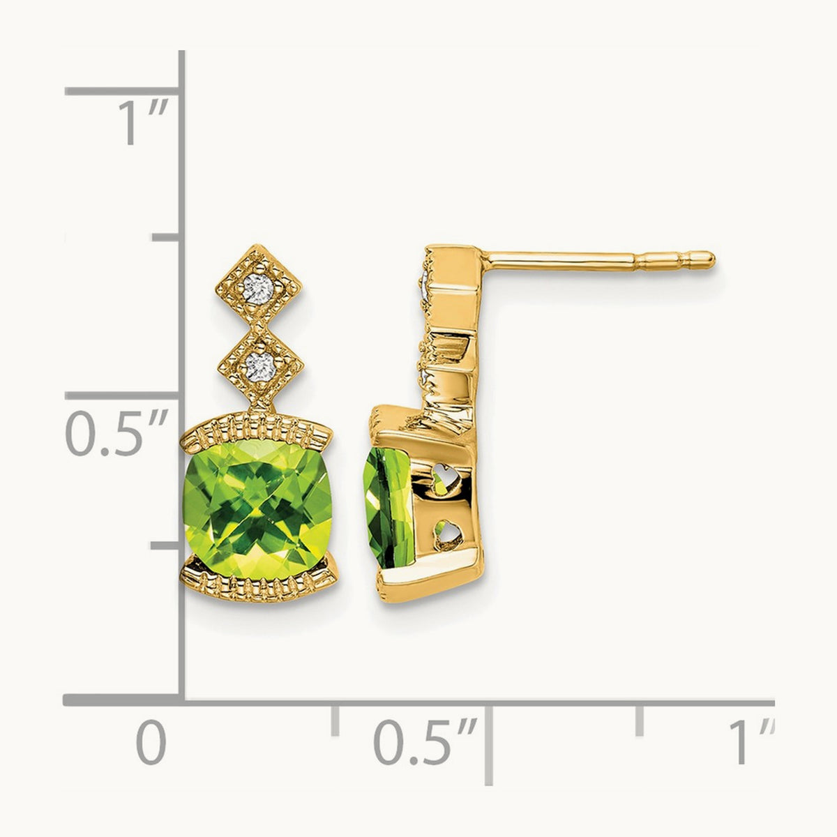 Peridot and Diamond Earrings — 14K Yellow Gold