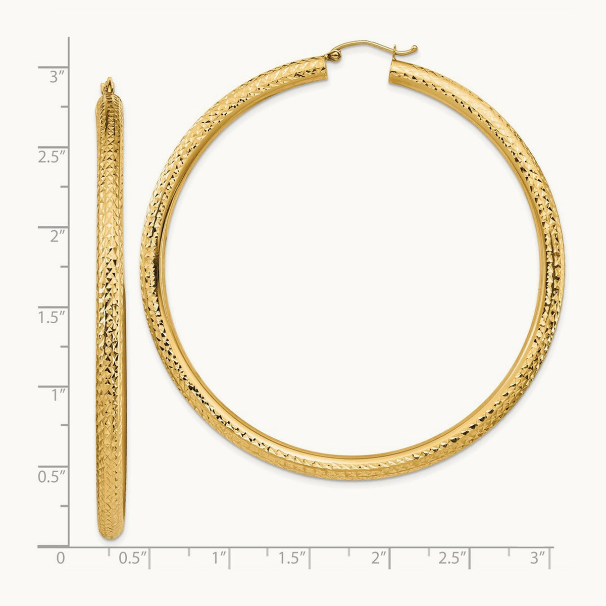 Diamond-cut Lightweight Tube Hoop Earrings — 14K Yellow Gold, 4x70mm