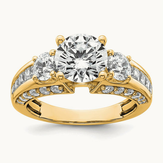 Round 3 Stone Engagement Ring, 3.75 ct tw Lab-Grown Diamond — 14K Yellow Gold