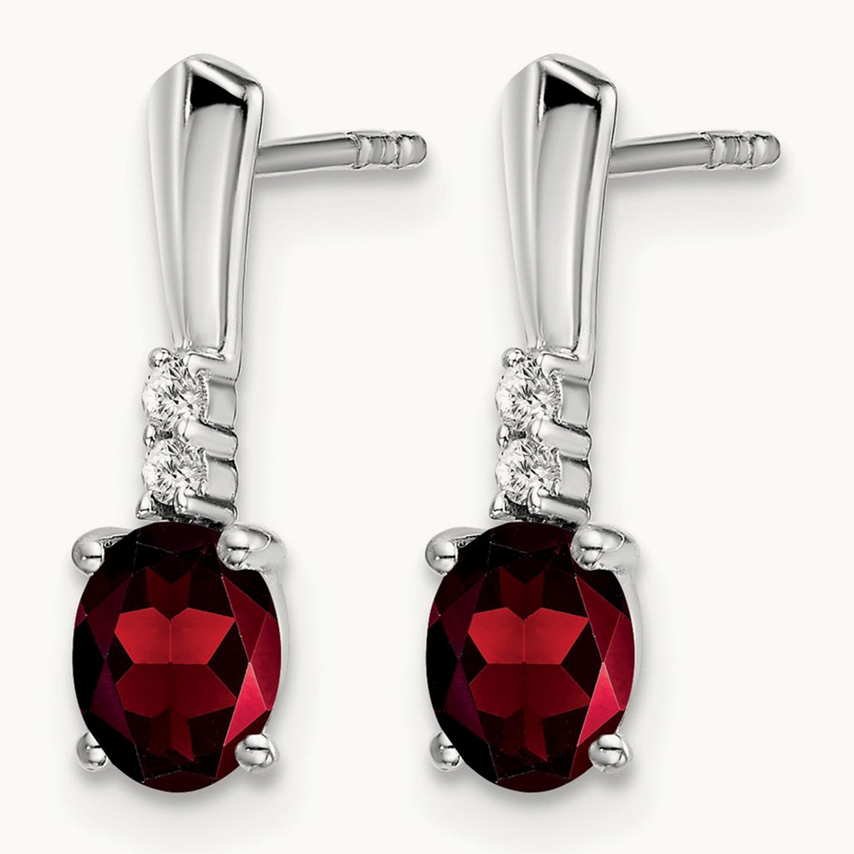Oval Garnet and Diamond Dangle Earrings — 14K White Gold