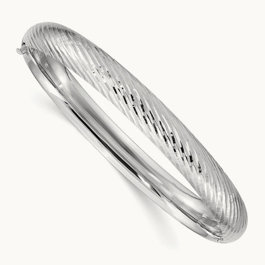 5/16 Textured Hinged Bangle, 14K White Gold