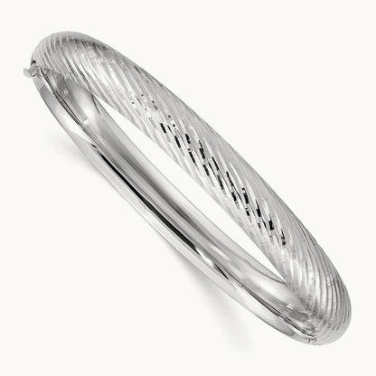 5/16 Textured Hinged Bangle, 14K White Gold