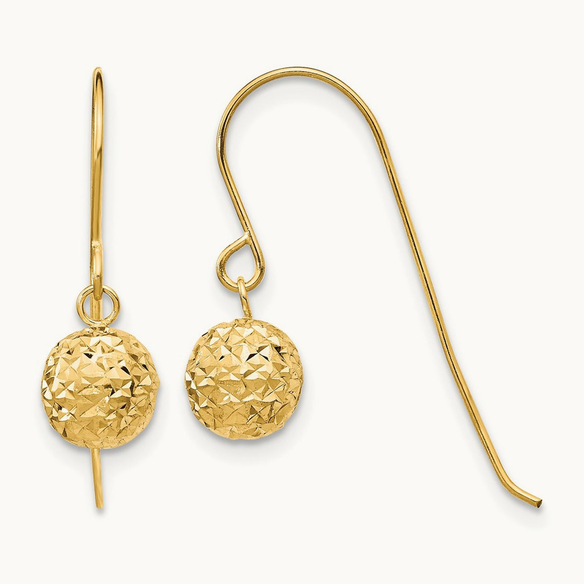 Diamond Cut Bead Dangle Earrings, 6mm, 14K