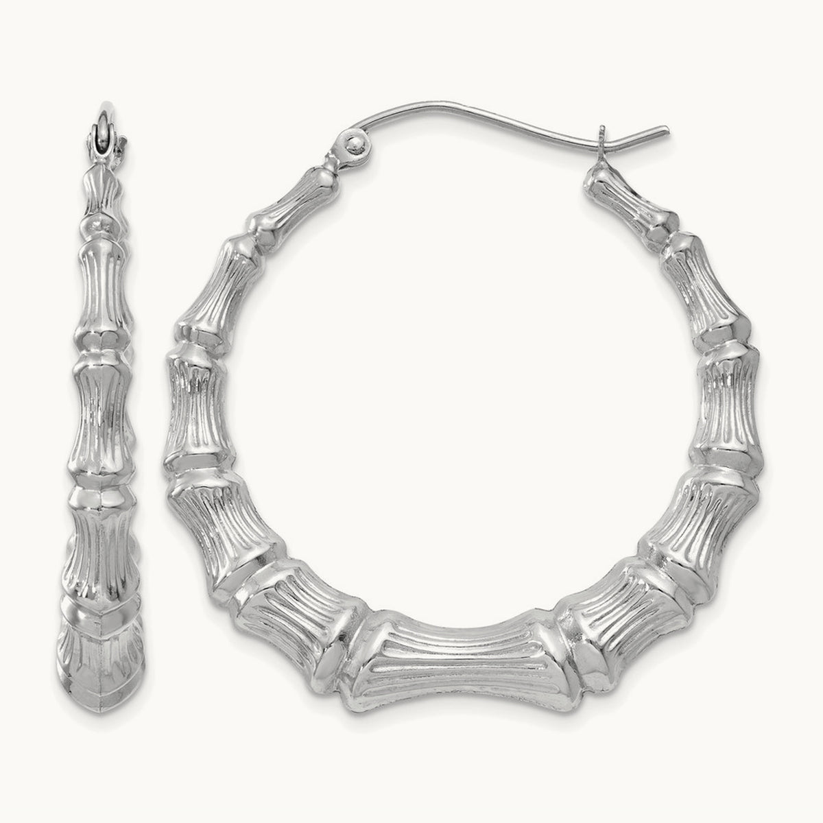 Polished Bamboo Hoop Earrings — 14K White Gold, 34.5mm