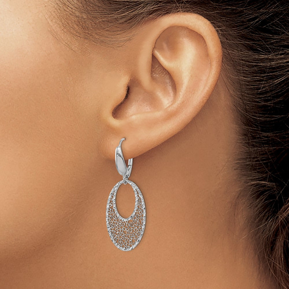 Polished and Textured Floral Leverback Earrings — 14K White Gold