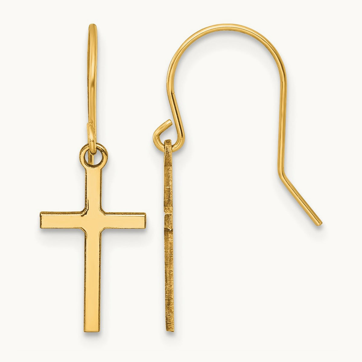 Dangle Cross Shepherd Hook Earrings, 14K
