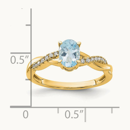Oval Aquamarine and Diamond Ring — 14K Yellow Gold, 7