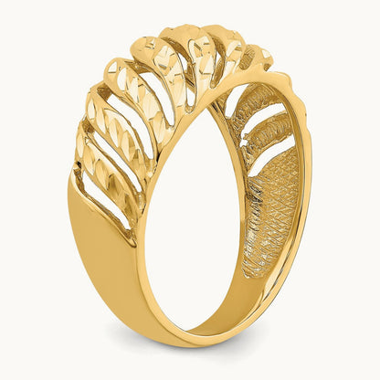 Open Slash Diamond-cut Dome Ring, 14K