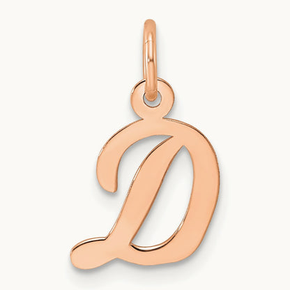 Small Script Letter D Initial Charm, 14K Rose Gold