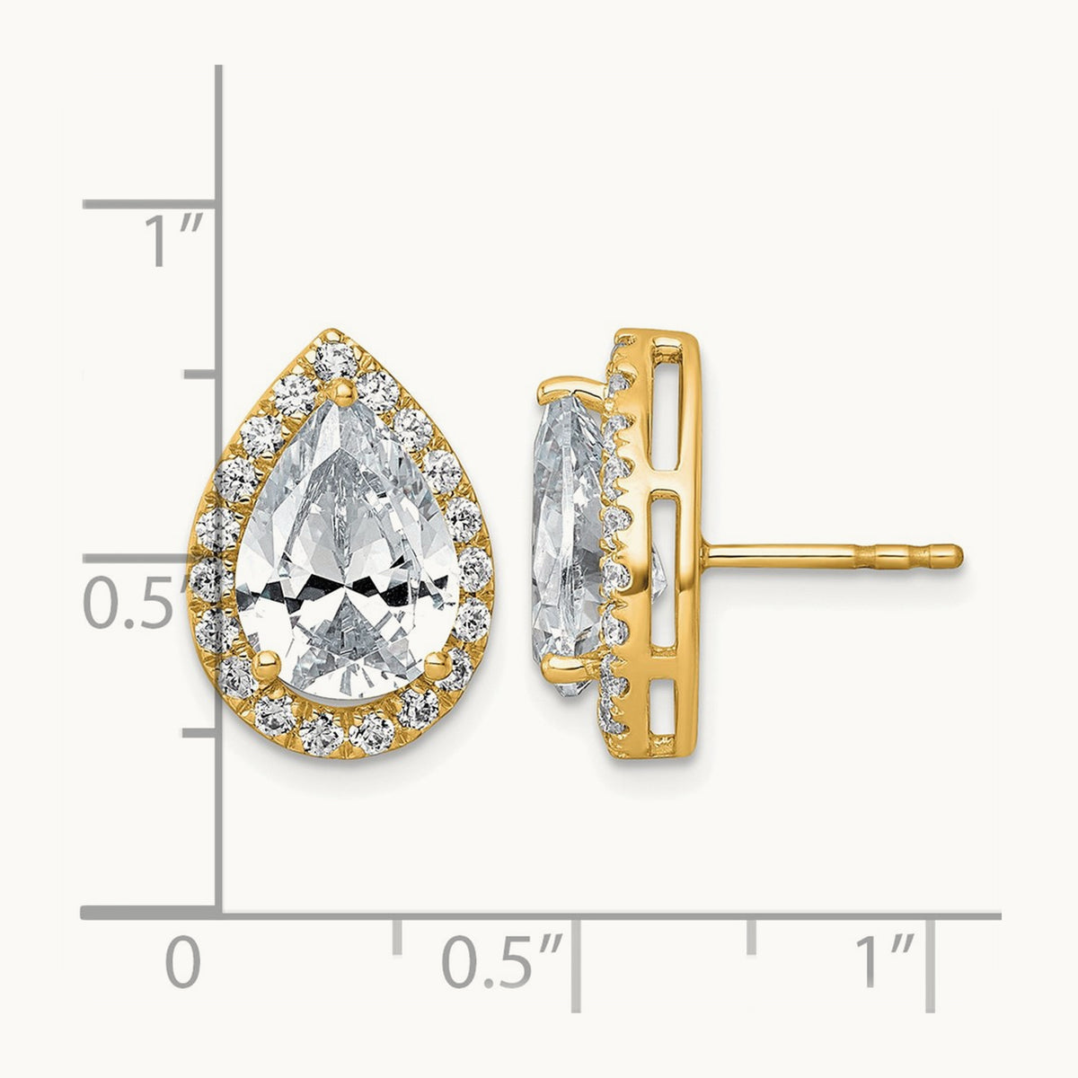 Pear Halo Post Earrings, 1.25-6.75 ct tw Lab-Grown Diamond — 5 5/8 ct, VS (Best) · Certified, 14K Yellow Gold